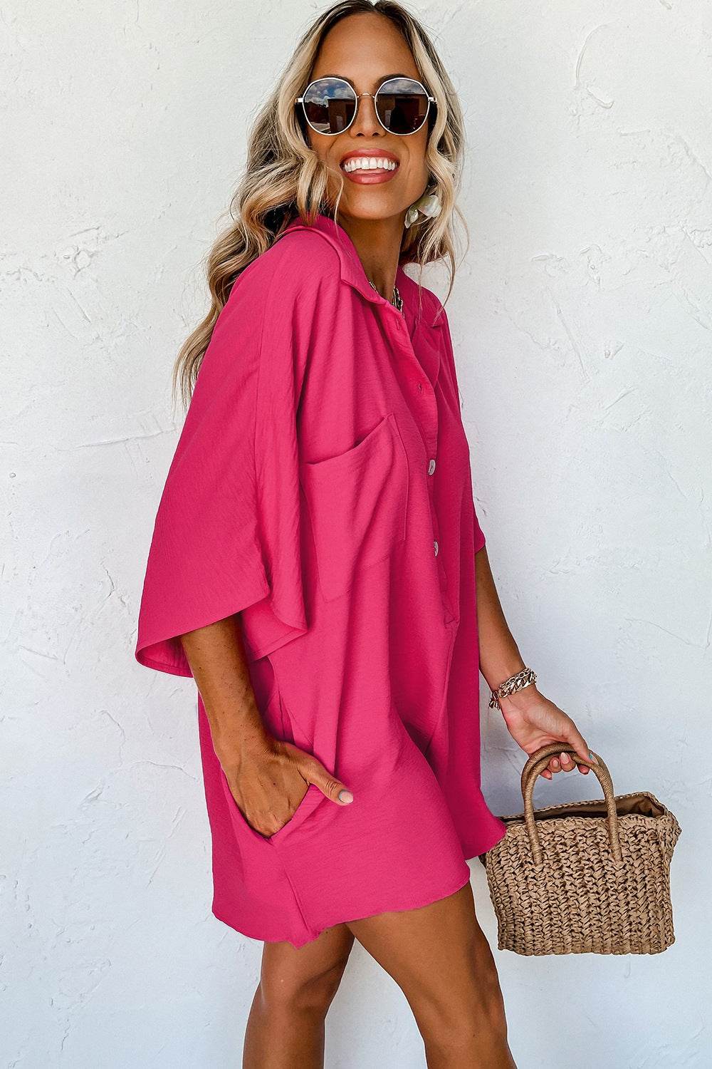 Half Button Collared Neck Romper - Selvanelle