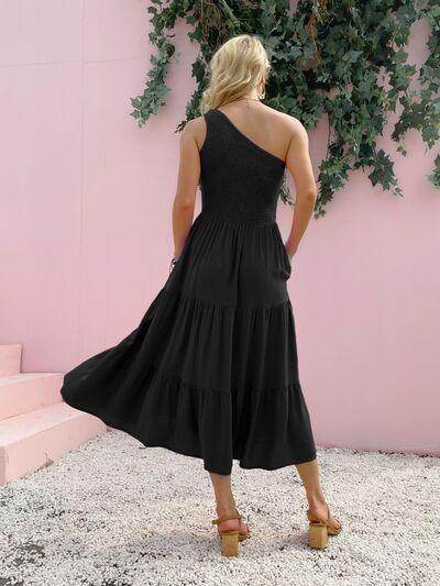 Mandy Smocked Single Shoulder Sleeveless Dress for Women - Selvanelle