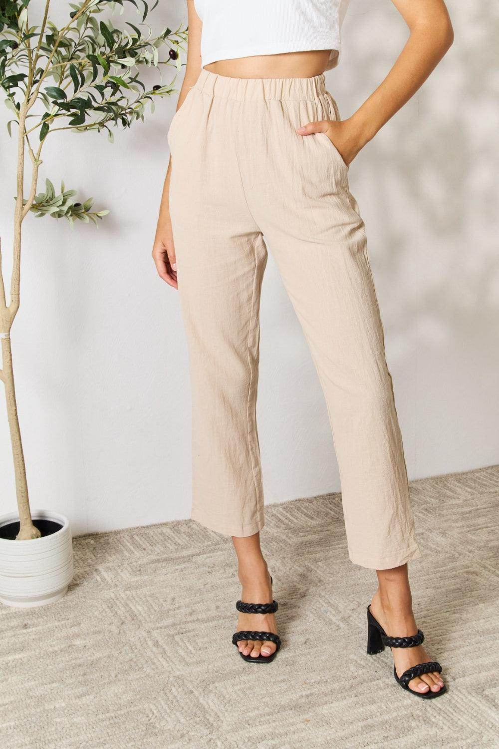 Shiny Pull-On Pants with Pockets for Women Stylish Fit - Selvanelle