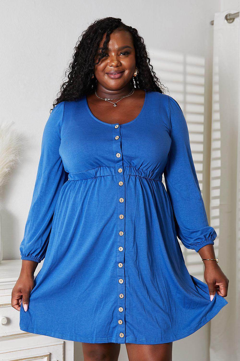 Double Take Scoop Neck Empire Waist Long Sleeve Magic Dress - Selvanelle