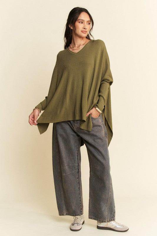 Davi & Dani High-Low Side Slit Batwing Sleeve Top Style - Selvanelle