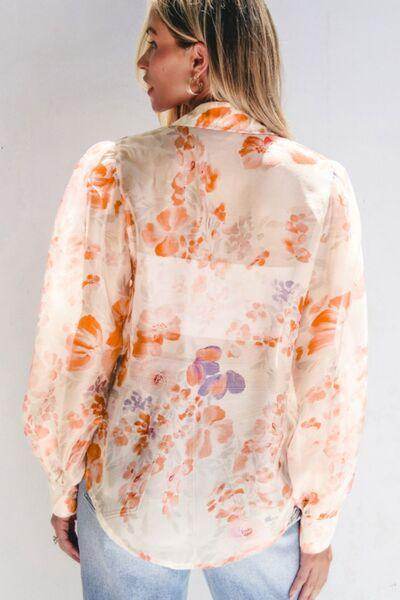 Printed Collared Neck Long Sleeve Shirt for Women Fashion - Selvanelle