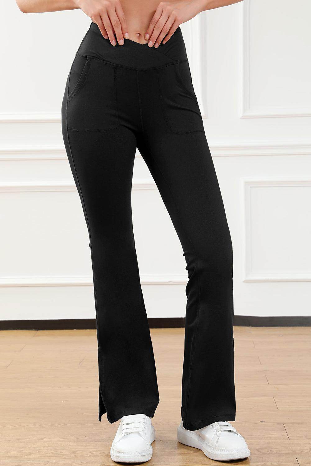 Wide Waistband Slit Bootcut Active Pants for Women - Selvanelle