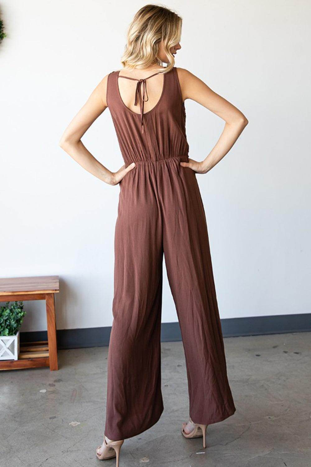 First Love Tie Back Sleeveless Slit Wide Leg Jumpsuit for Women - Selvanelle