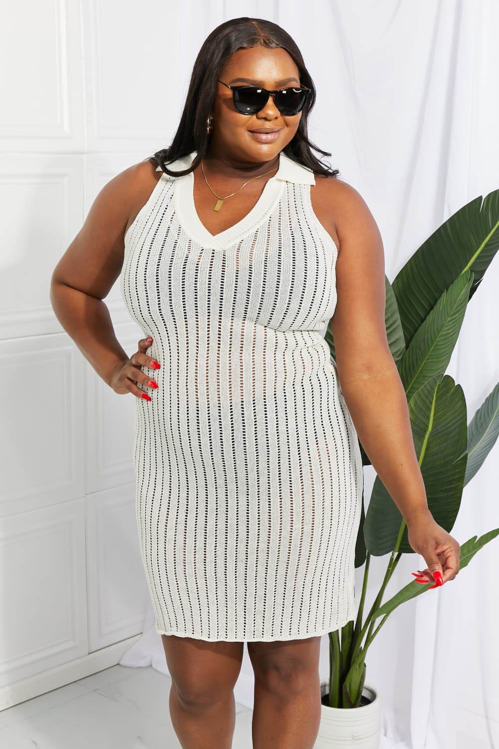 Openwork Johnny Collar Cover Up Dress - Selvanelle