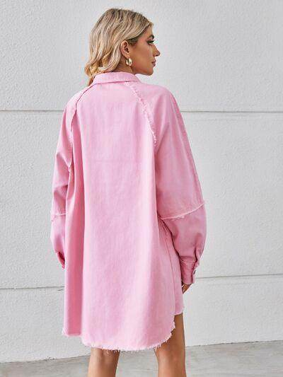 Raw Hem Button Up Denim Dress for Effortless Style - Selvanelle