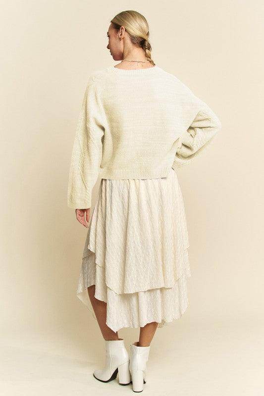Davi & Dani Diamond Cable Pattern Drop Shoulder Sweater - Selvanelle