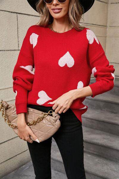 Angel Wings Heart Round Neck Dropped Shoulder Sweater for Women - Selvanelle