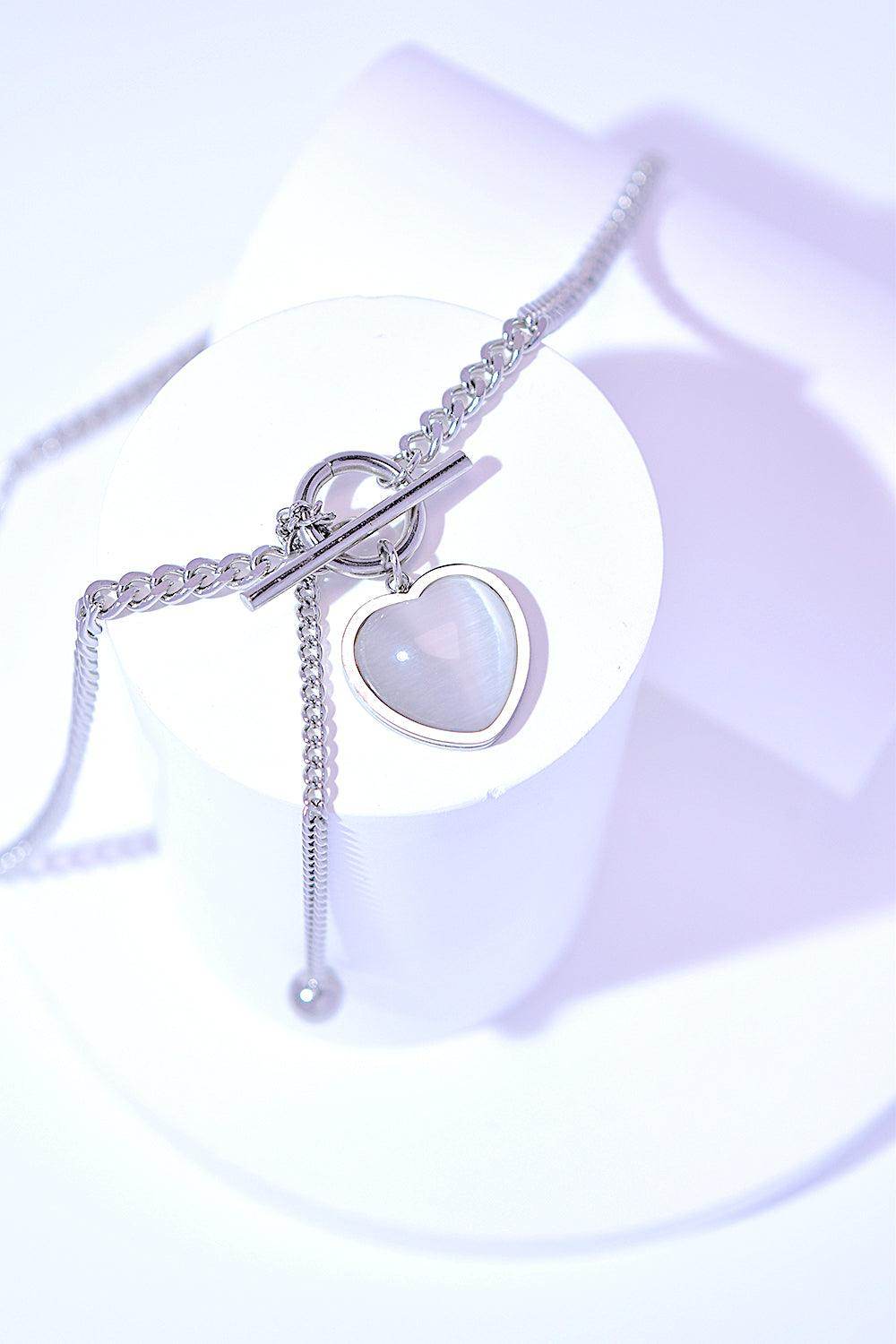 Titanium Steel Heart Necklace with Cat's Eye Stone - Selvanelle