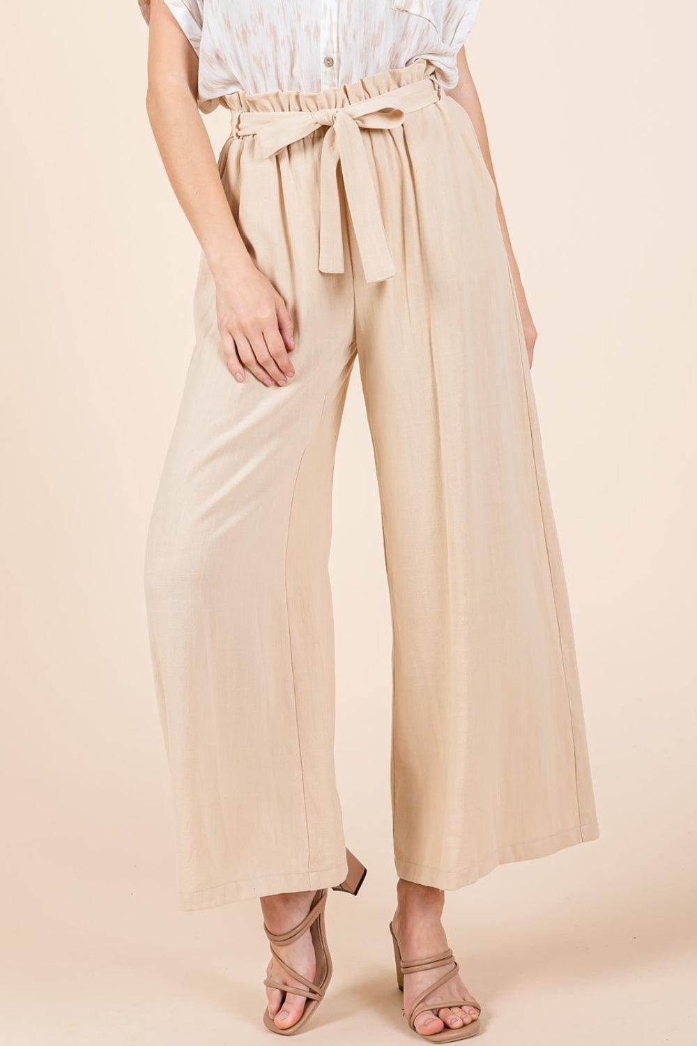 Mittoshop High Waist Tie Front Wide Leg Pants for Women - Selvanelle