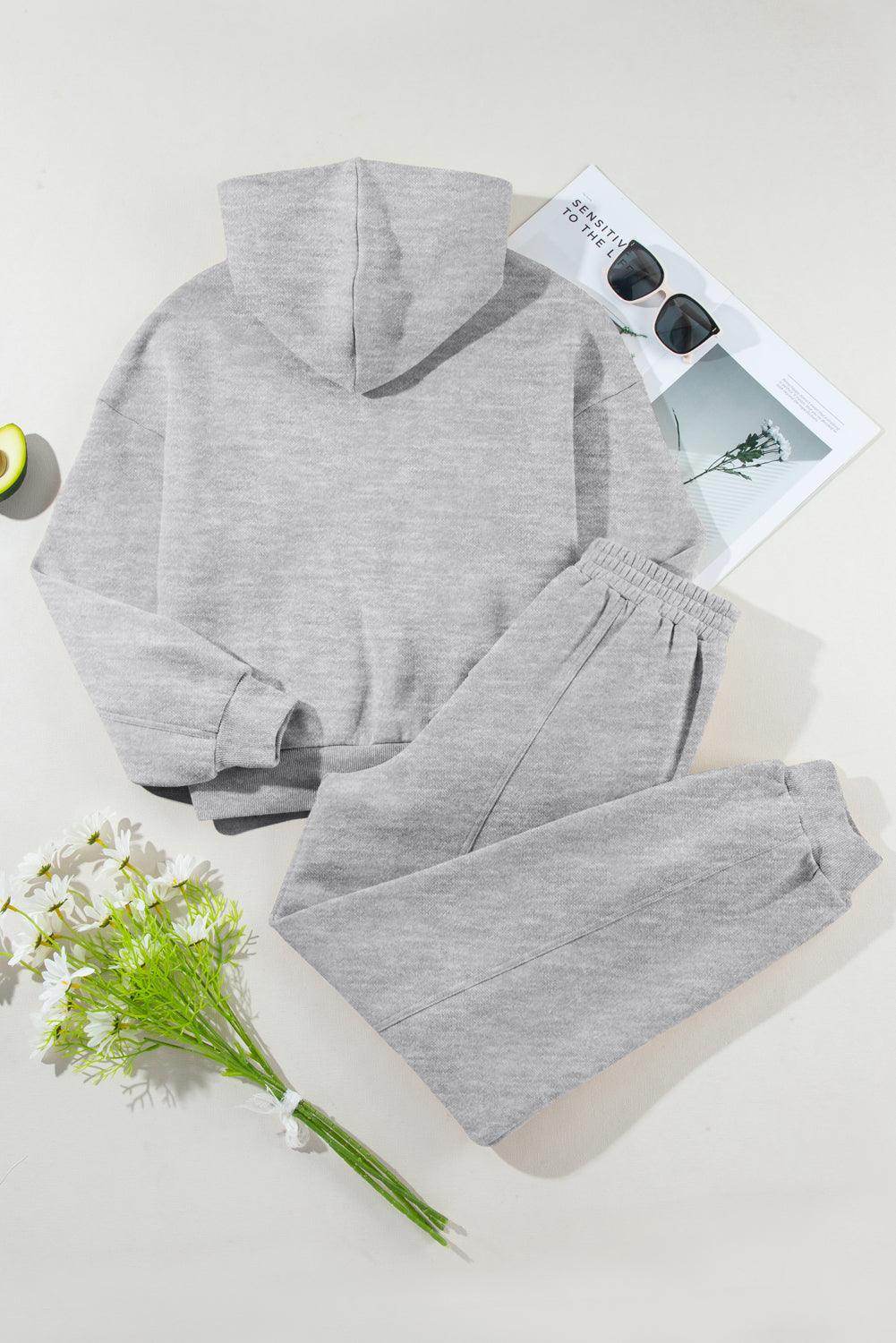 Dropped Shoulder Long Sleeve Hoodie and Pants Active Set - Selvanelle