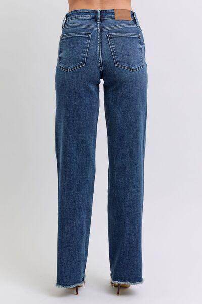 Judy Blue Full Size Raw Hem Mid Rise Jeans for Women - Selvanelle