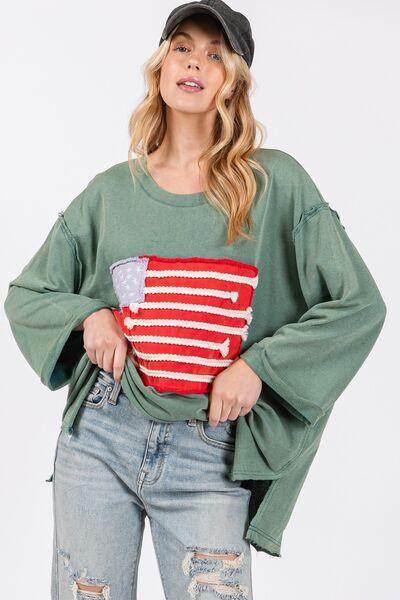 SAGE + FIG Full Size American Flag Patch Drop Shoulder T-Shirt - Selvanelle