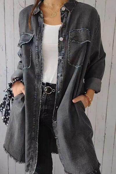 Full Size Pocketed Button Up Long Sleeve Denim Jacket Sale - Selvanelle