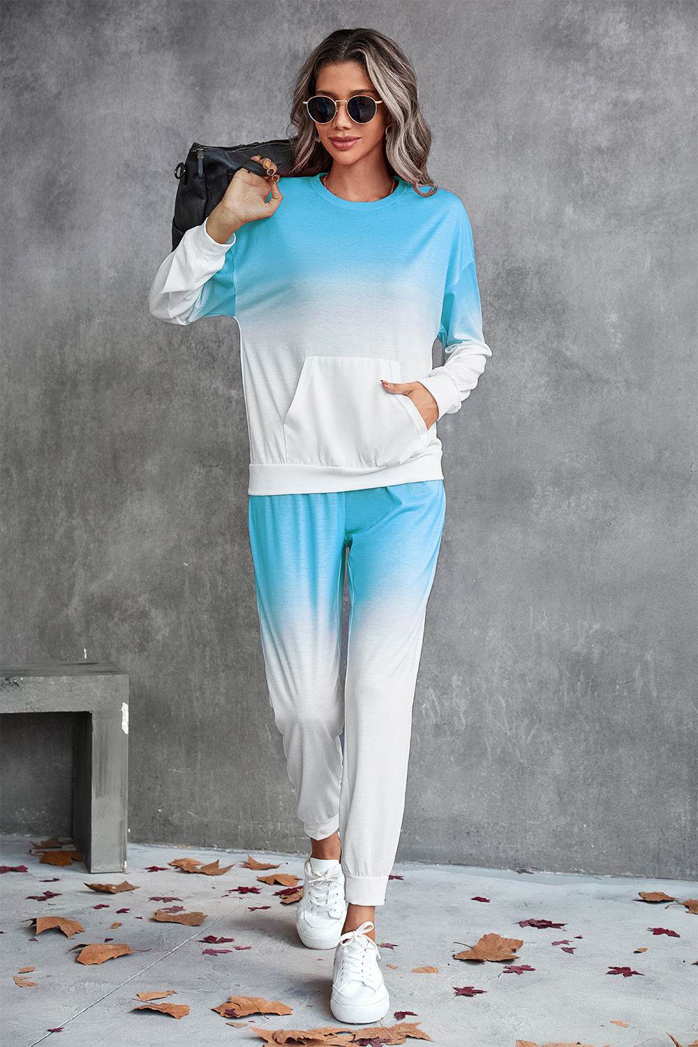 Gradient Round Neck Sweatshirt and Joggers Set - Selvanelle