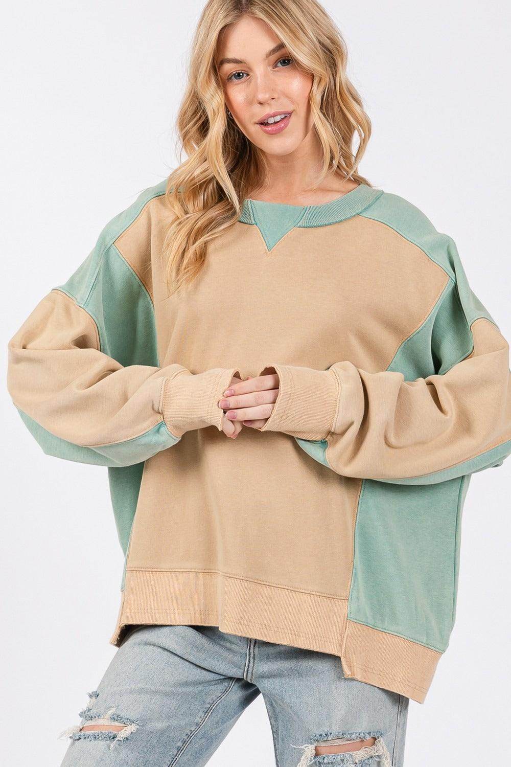 SAGE + FIG Color Block Round Neck Sweatshirt for Women - Selvanelle