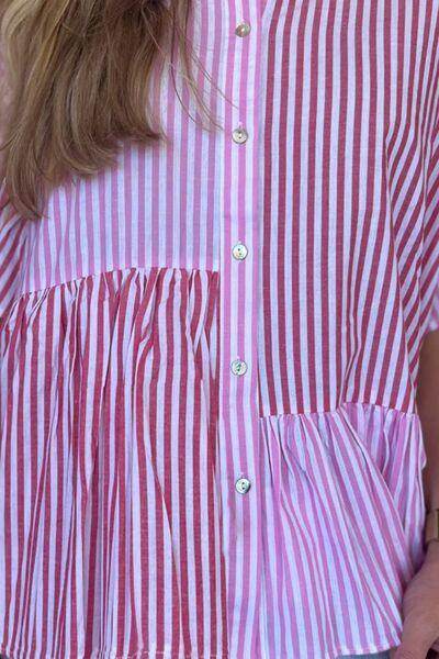 Button Down Striped Ruffled Hem Shirt for Stylish Outfits - Selvanelle