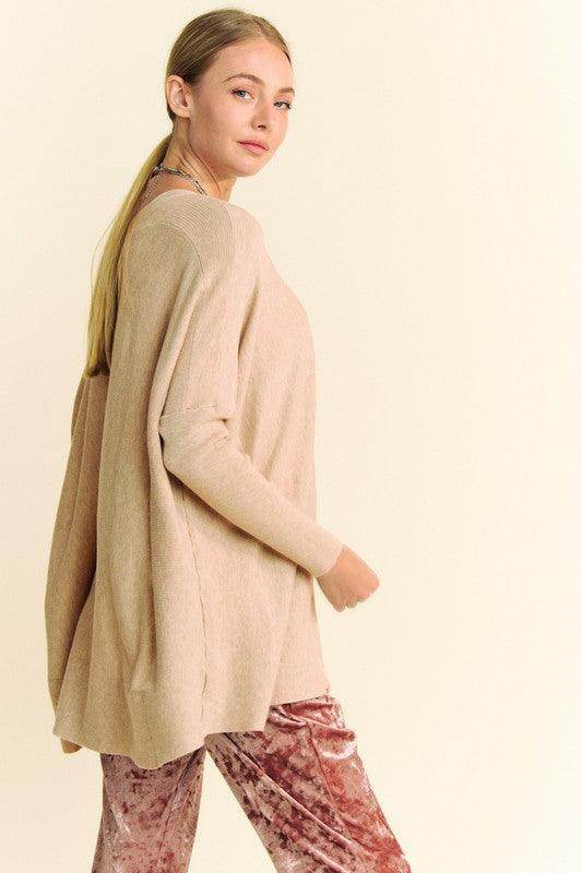 Davi & Dani Round Neck Dropped Shoulder Knit Top for Women - Selvanelle