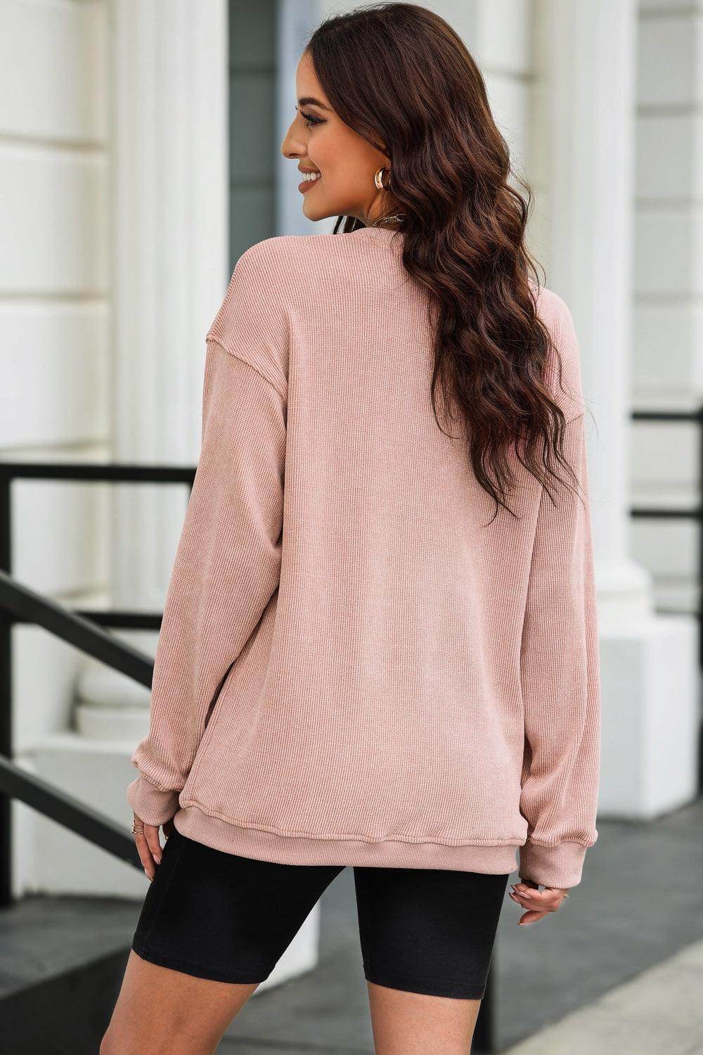 Sequin Candy Cane Round Neck Sweatshirt for Women - Selvanelle