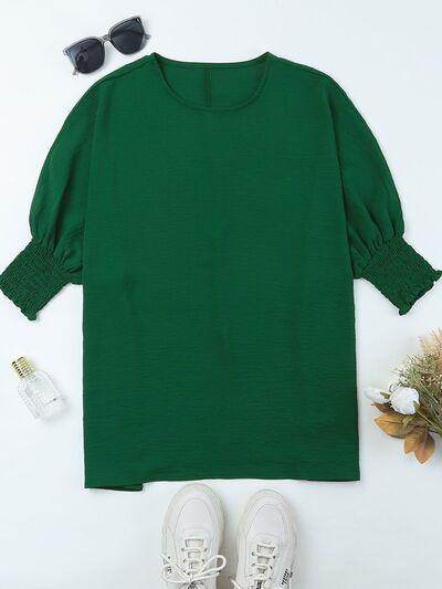 Round Neck Three-Quarter Sleeve Blouse for Women Fashion - Selvanelle