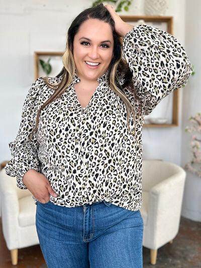 Double Take Full Size Leopard Long Sleeve Blouse for Women - Selvanelle