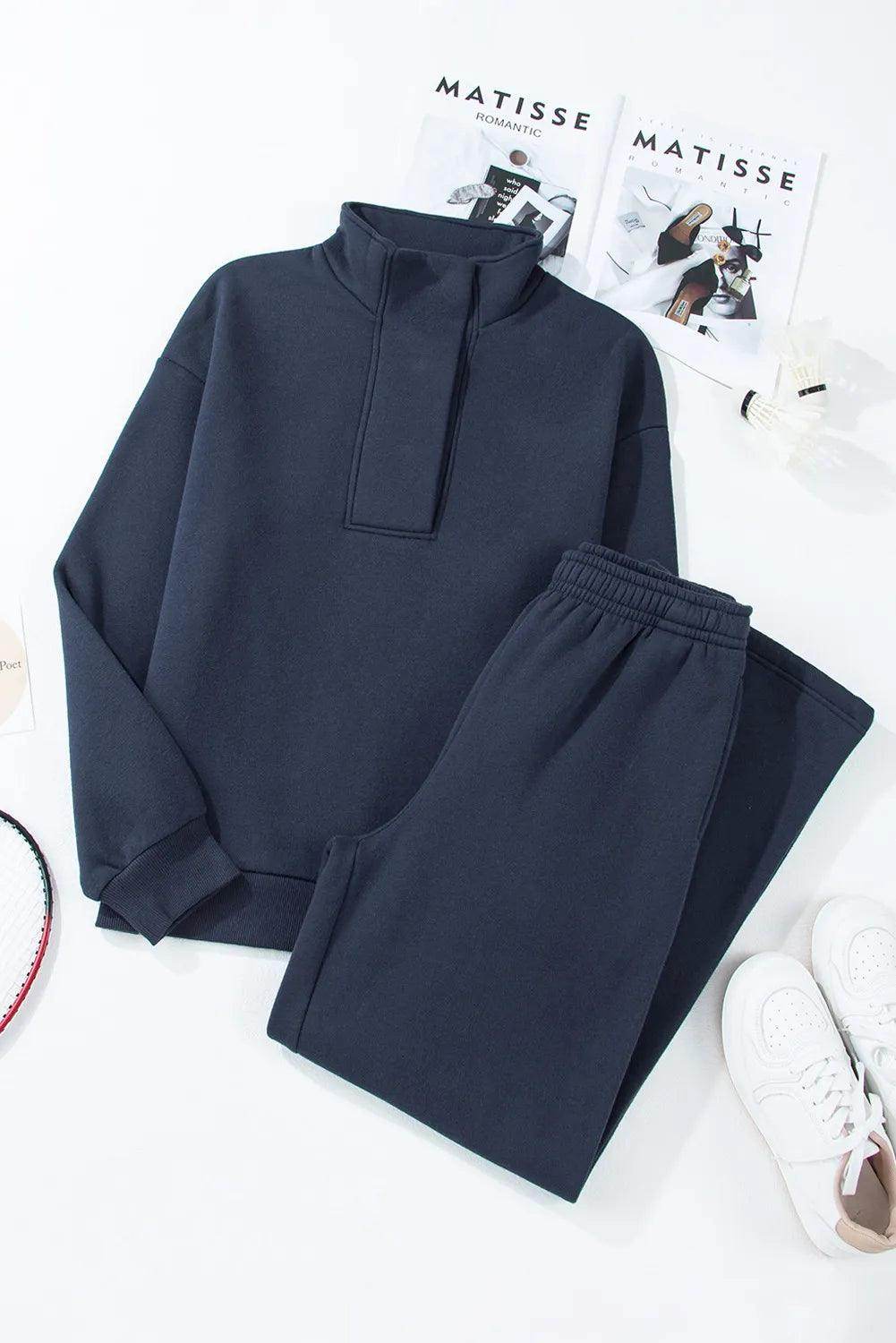 Half Snap Long Sleeve Top and Pants Active Set for Women - Selvanelle
