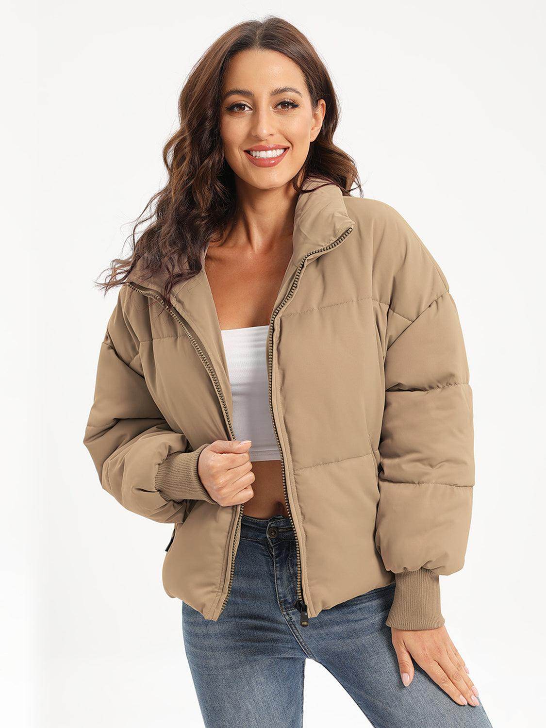 Zip Up Turtleneck Long Sleeve Winter Coat for Women - Selvanelle