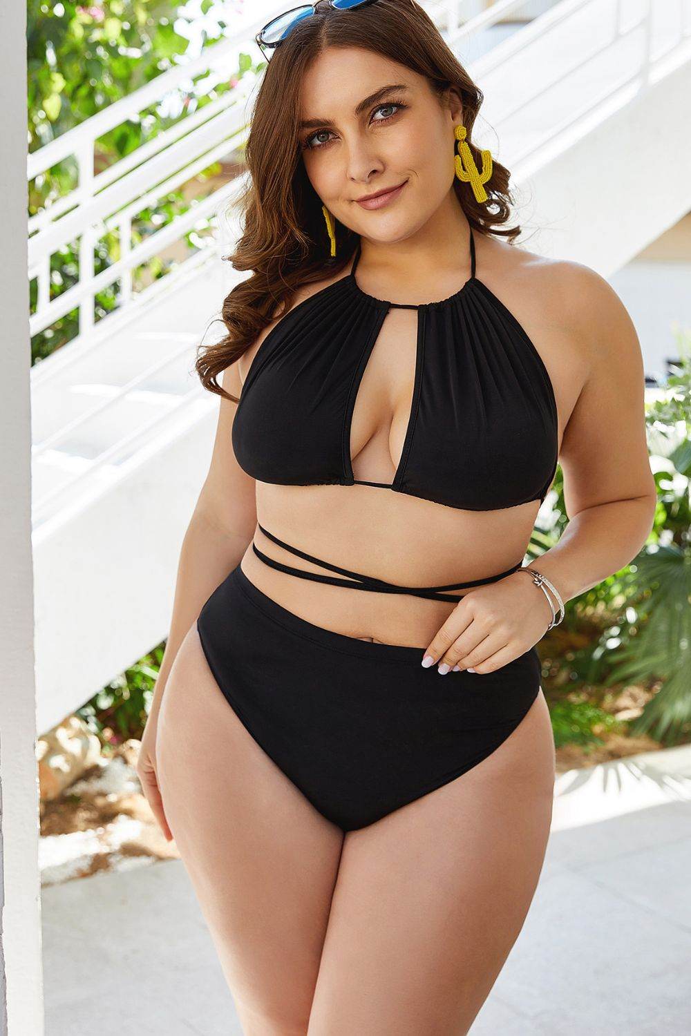 Plus Size Cutout Tied Backless Bikini Set - Selvanelle