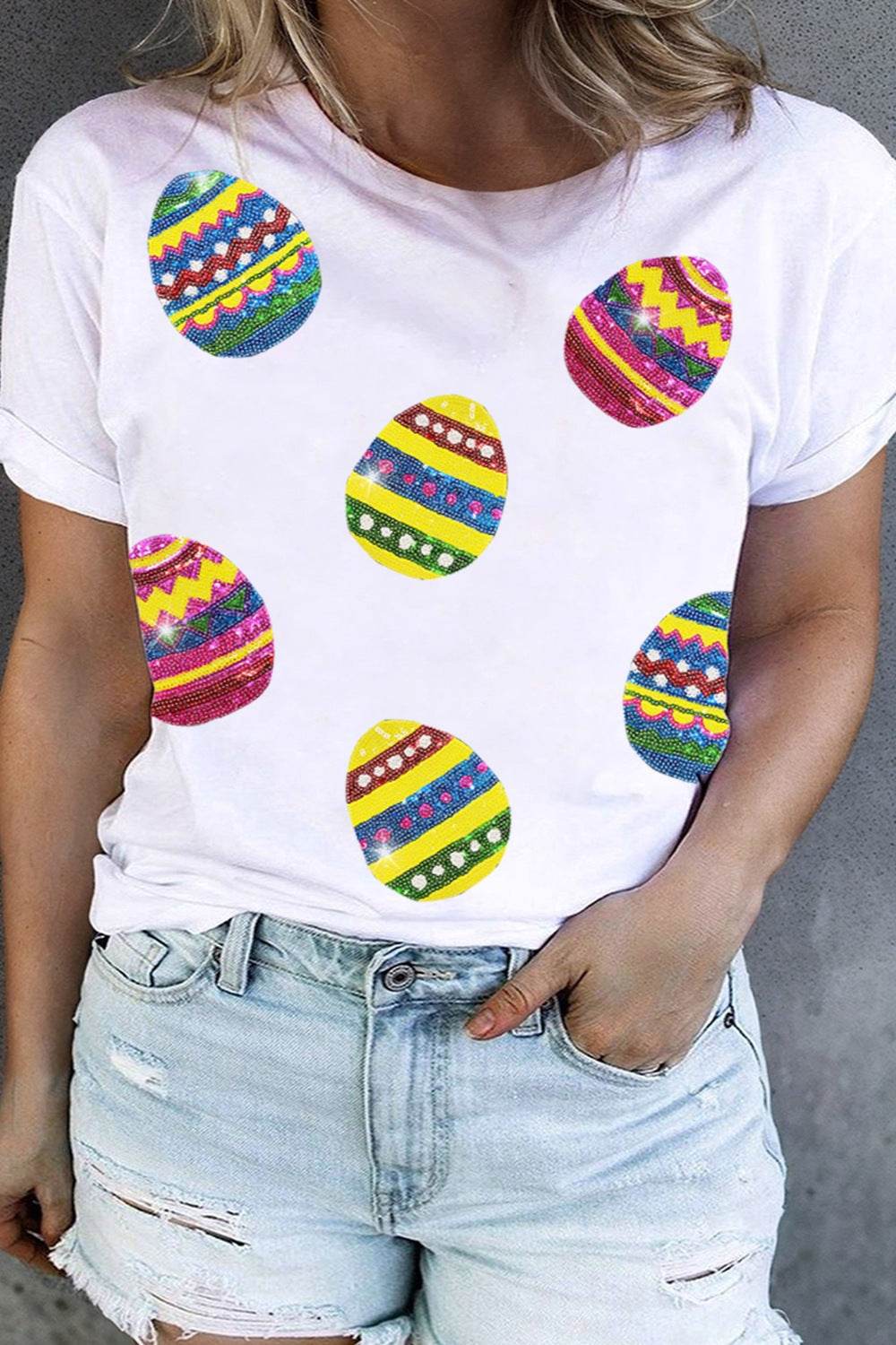 Plus Size Easter Round Neck Short Sleeve T-Shirt - Selvanelle