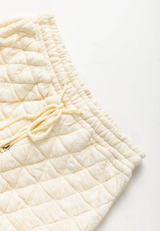 Drawstring Quilted Hooded Top and Shorts Set for Women - Selvanelle