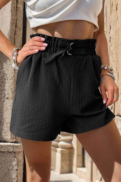 Perfee Pocketed Double Buckle High Waist Shorts for Women - Selvanelle
