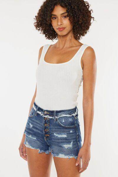 Kancan Distressed Button Fly Denim Shorts for Women - Selvanelle