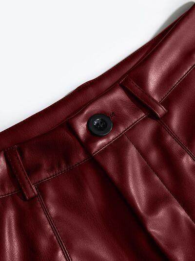 PU Leather High Rise Shorts for Women with Pockets - Selvanelle