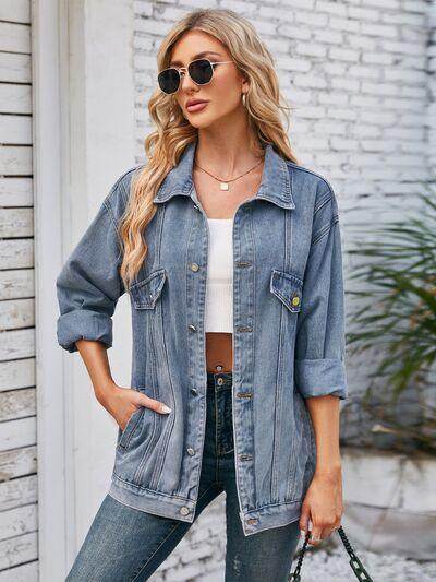 Button Up Long Sleeve Denim Jacket for Stylish Outfits - Selvanelle