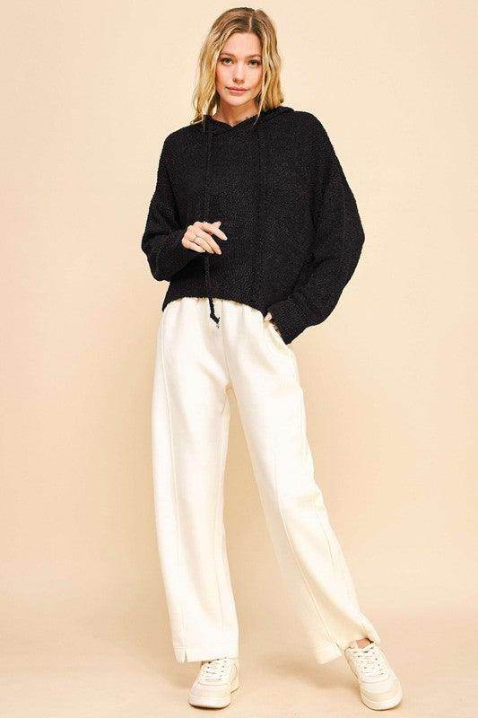 Davi & Dani Drop Shoulder Long Sleeve Hooded Sweater for Women - Selvanelle