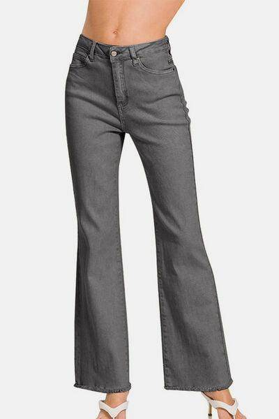 Zenana Acid Washed Frayed Hem Bootcut Jeans for Women - Selvanelle