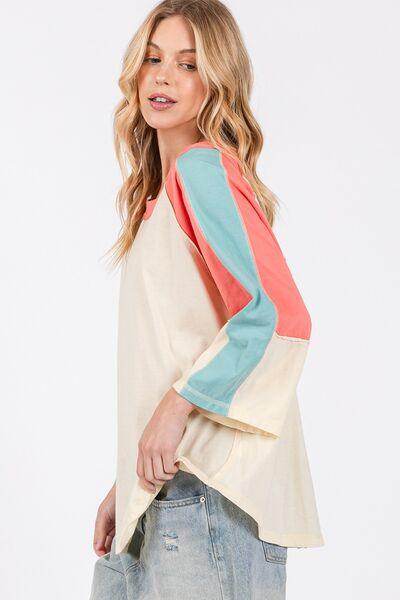 SAGE + FIG Color Block Curved Hem T-Shirt for Women - Selvanelle
