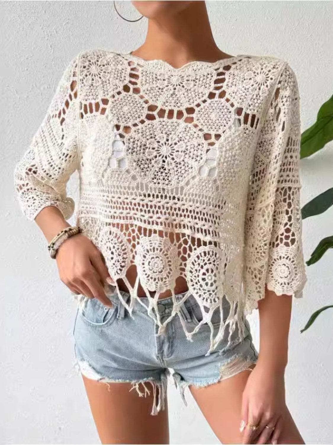 Openwork Round Neck Cover-Up - Selvanelle
