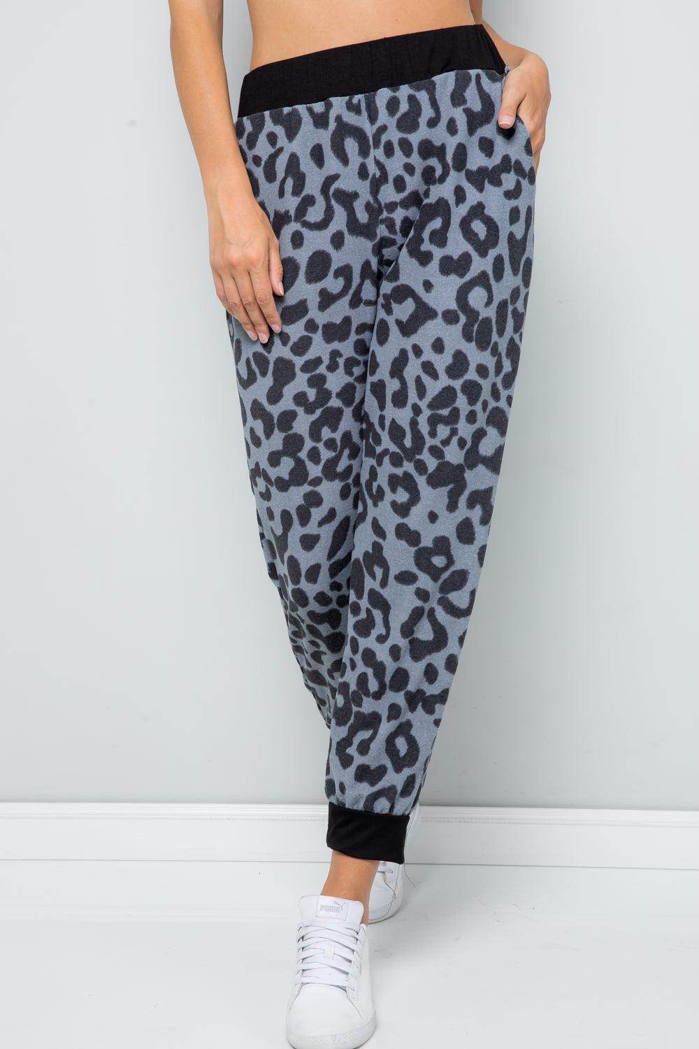 Celeste Full Size Leopard Contrast Sweatpants for Women - Selvanelle