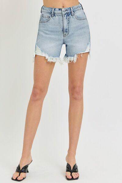 RISEN High Rise Side Step Hem Denim Shorts for Women - Selvanelle