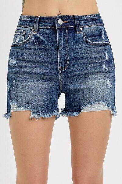 RISEN Distressed Raw Hem Denim Shorts for Casual Style - Selvanelle
