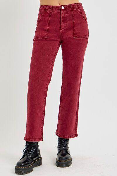 RISEN Full Size High Rise Straight Jeans with Patch Pockets - Selvanelle