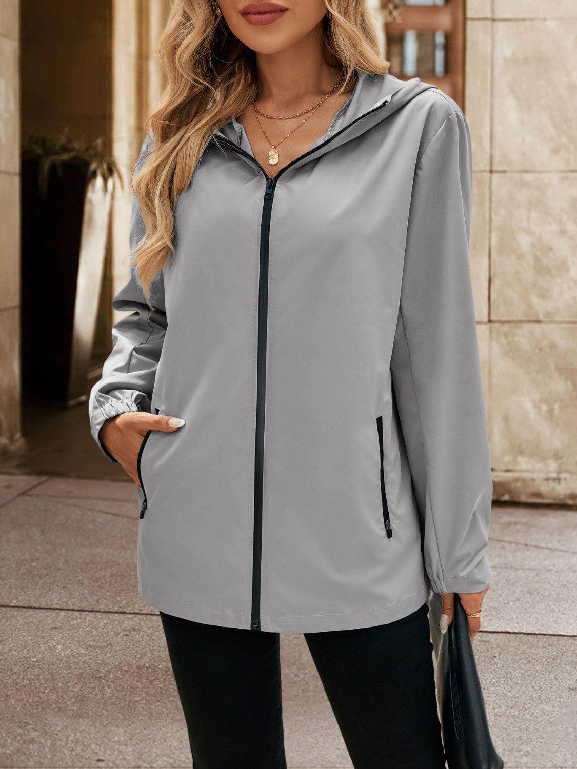 Ivy Lane Pocketed Zip Up Hooded Jacket for Women - Selvanelle