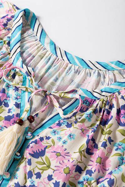 Floral Tie Neck Half Sleeve Blouse for Women Stylish Wear - Selvanelle
