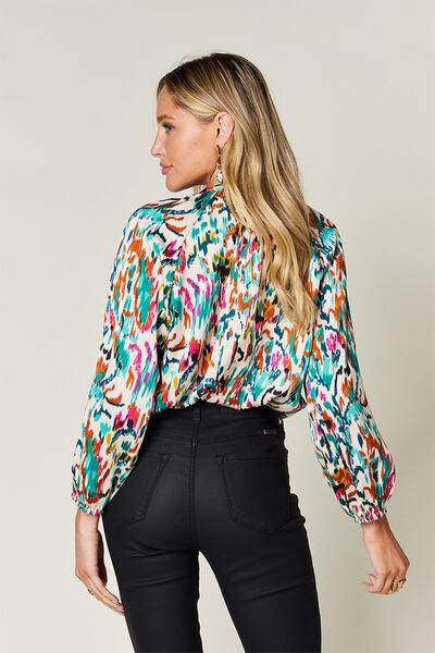 Double Take Full Size Printed Button Up Long Sleeve Shirt - Selvanelle