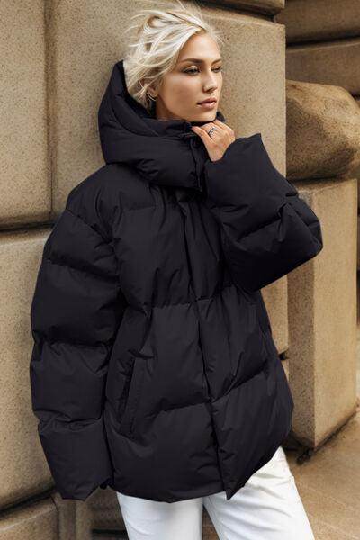 Pocketed Zip Up Hooded Puffer Jacket for Winter Comfort - Selvanelle