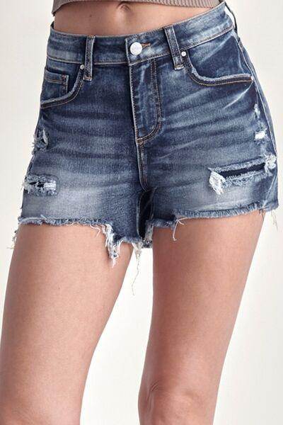 RISEN Mid Rise Raw Hem Denim Shorts for Women Summer Wear - Selvanelle