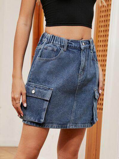 High Waist Denim Skirt for Women with Pockets and Comfort - Selvanelle