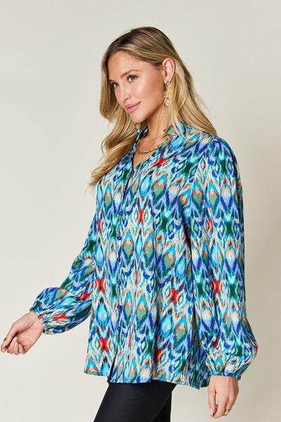 Double Take Full Size Printed Balloon Sleeve Blouse for Women - Selvanelle