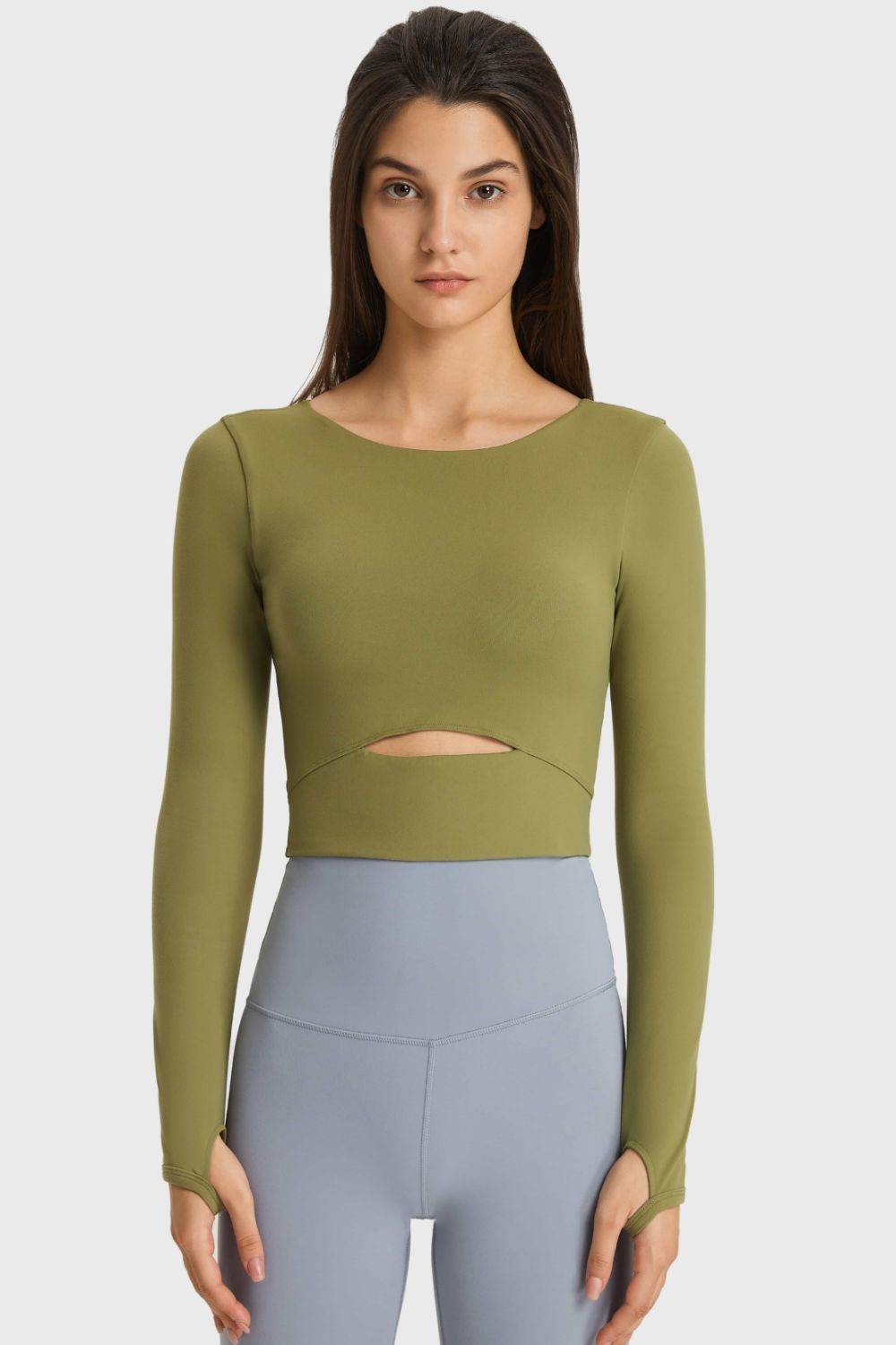Millennia Cutout Long Sleeve Cropped Sports Top - Selvanelle
